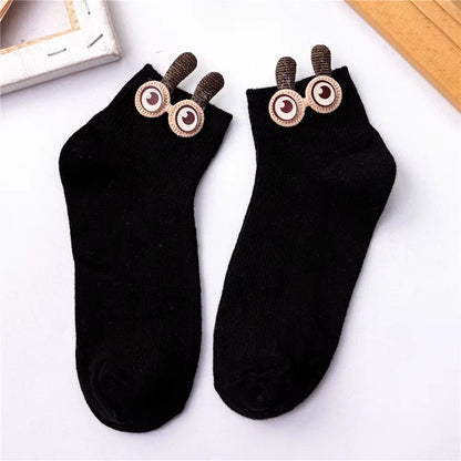 New Women'S Spring Summer Cartoon 3D Big Eyes Rabbit Eared Short Tube Socks Novelty Funny Soft Cotton Ankle Sokken Gift